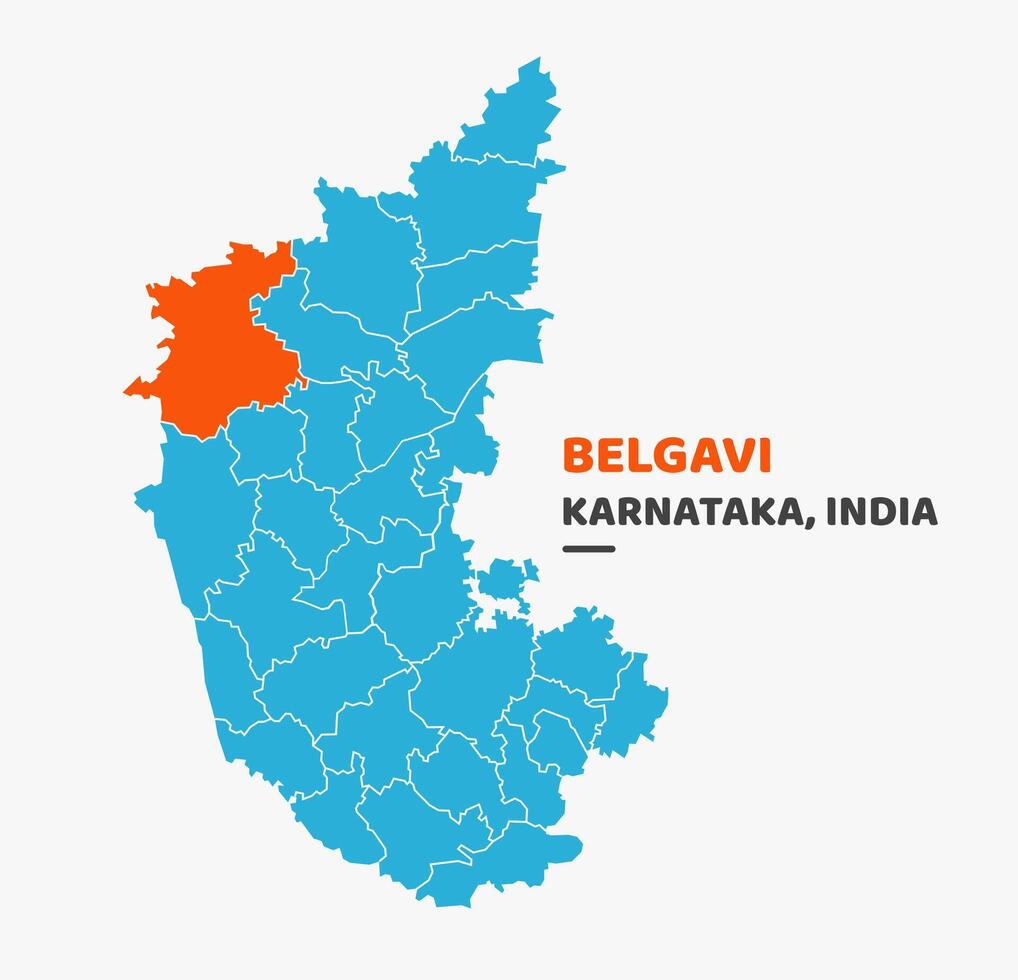 Belgavi District Highlighted on Karnataka State Map vector