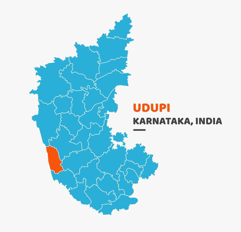 Udupi District Highlighted on Karnataka State Map vector