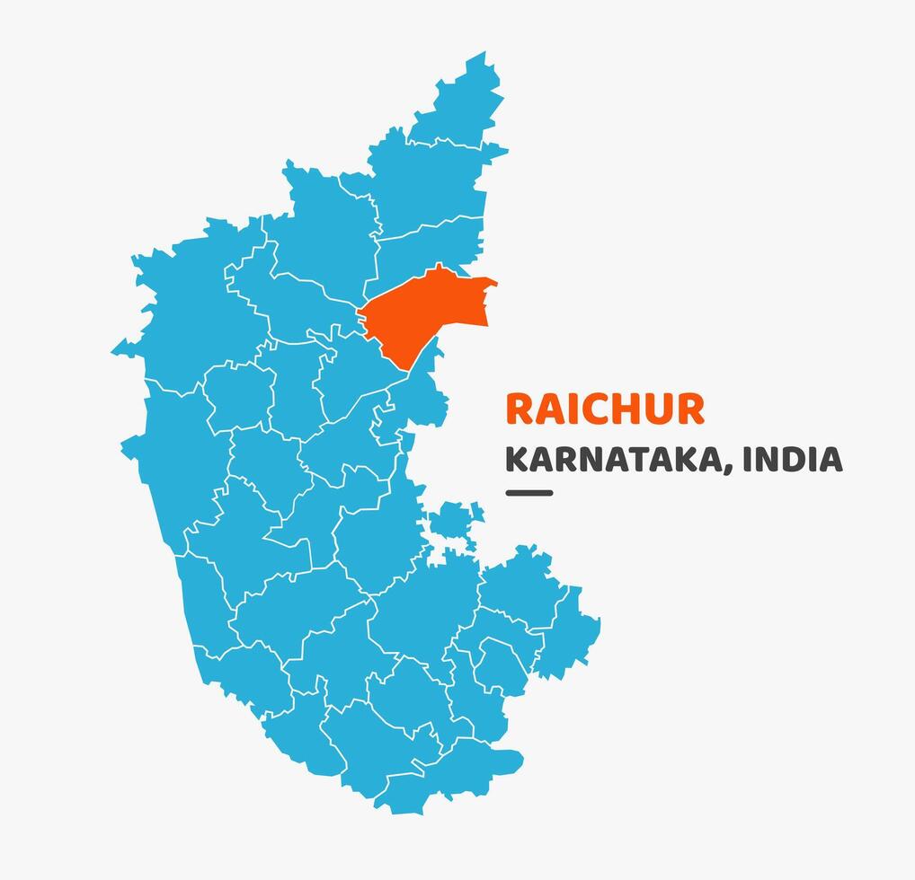 Raichur District Highlighted on Karnataka State Map vector