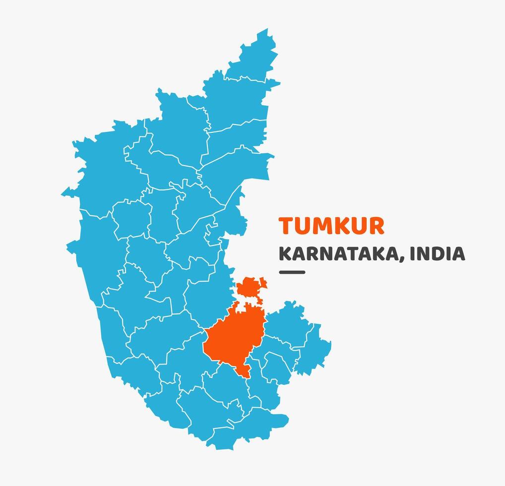 Tumkur District Highlighted on Karnataka State Map vector