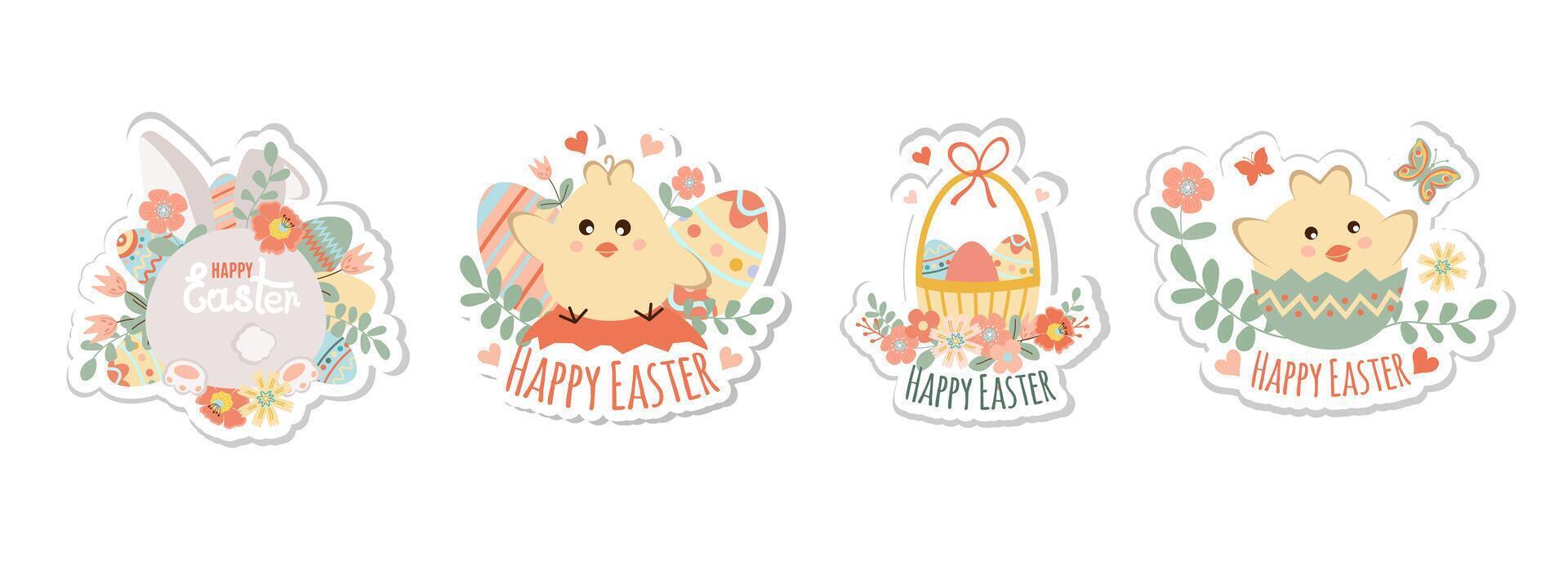 Set of Happy easter stickers isolated on white background. Can be add text. vector