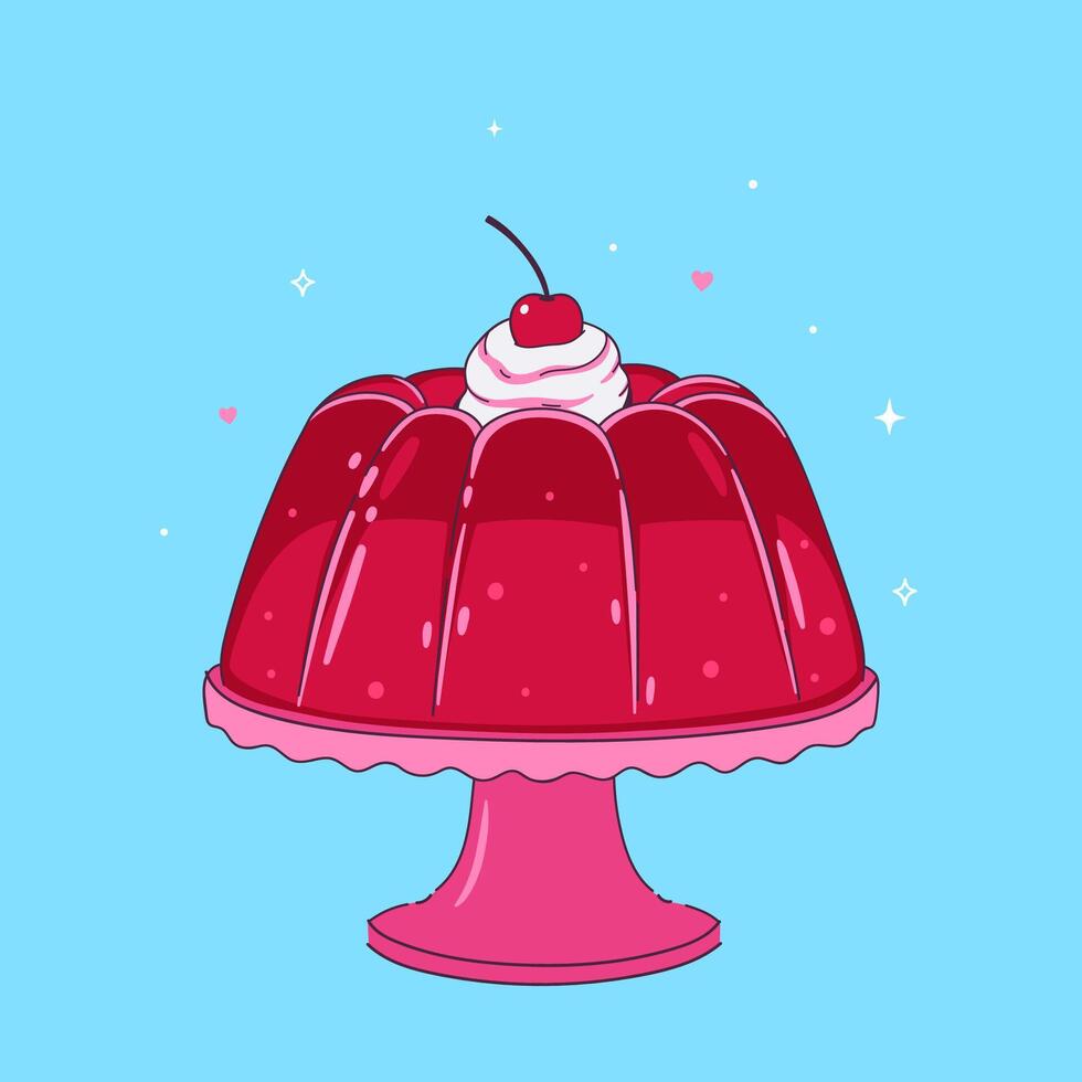 Cherry red jelly in a pink plate. graphics. vector