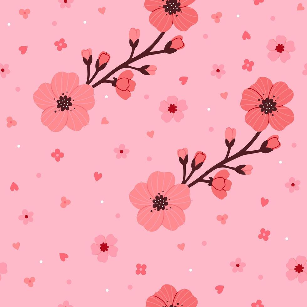 Seamless pink pattern with spring cherry blossom. graphics. vector