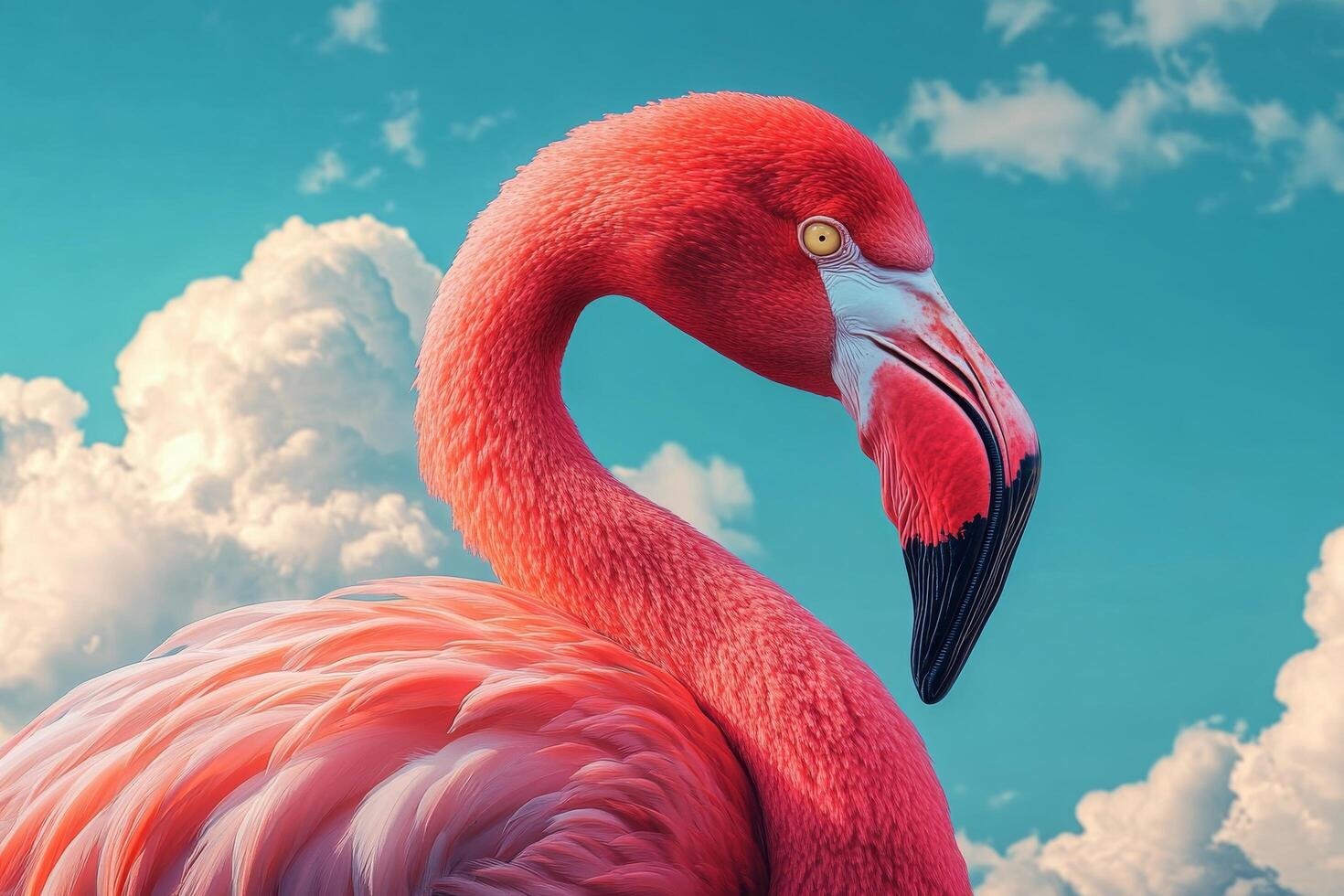 A close up of a flamingo in the sky photo