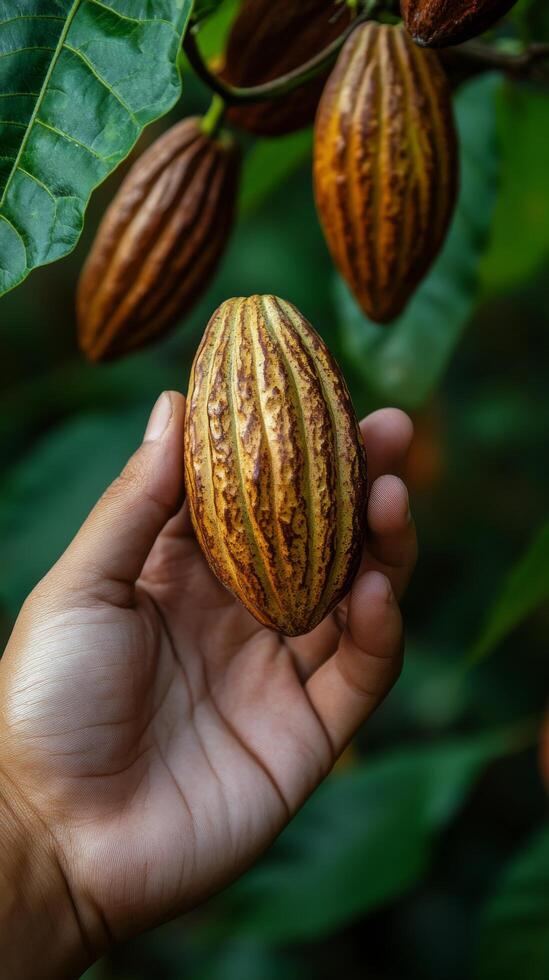 Cocoa beans in hand photo