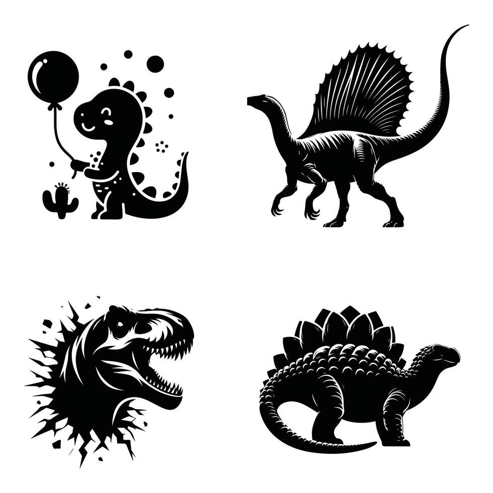 Roar of the Past Dynamic Dinosaur Silhouette Vectors