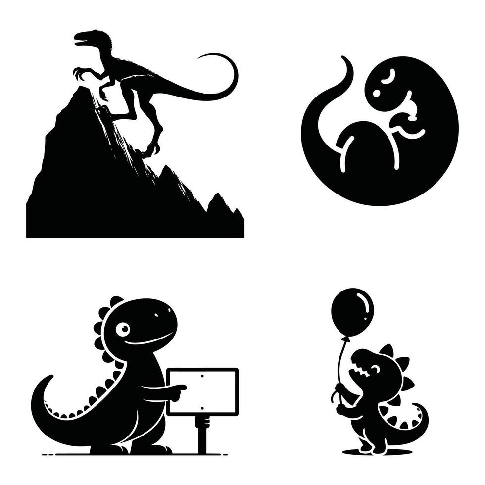Dinosaur Art Fossil-Inspired Silhouettes Set vector