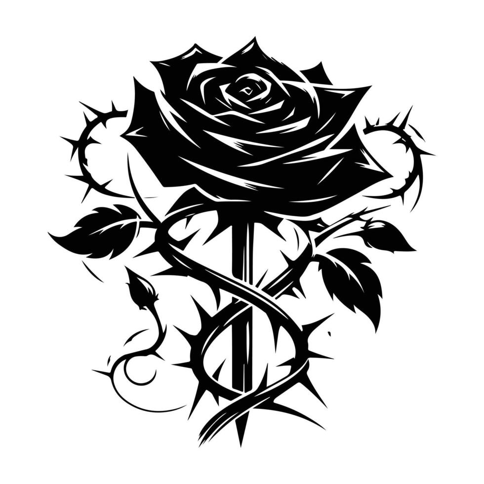 Botanical Rose Silhouette in Classic Style vector