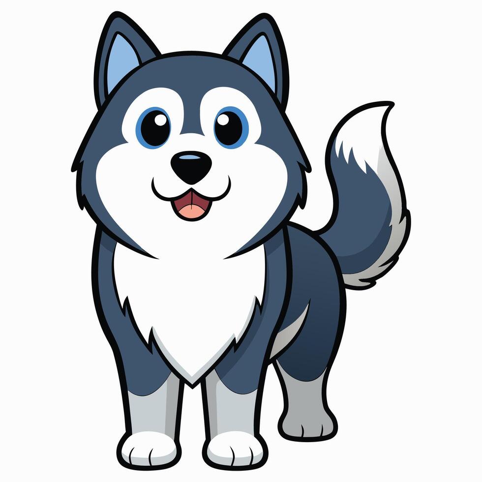 Cute cartoon alaskan malamute dog flat design isolated on white background vector