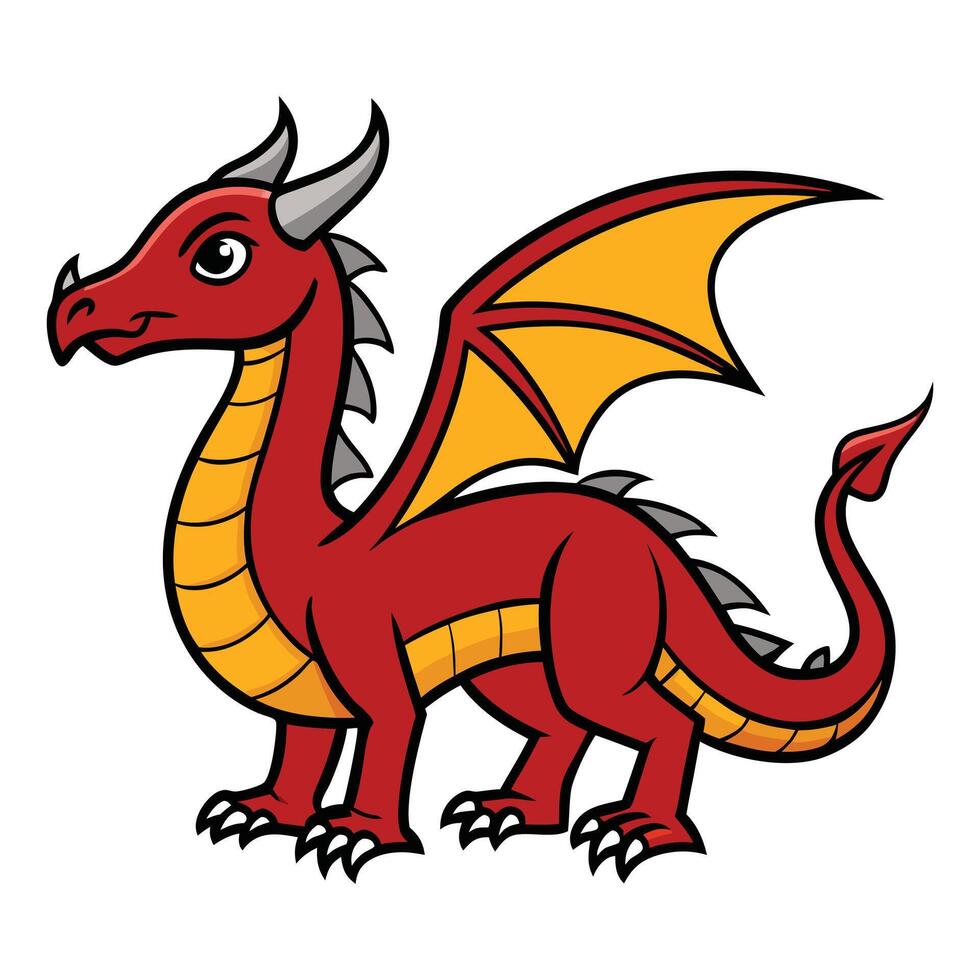 Cute red dragon clipart flat design on white background vector