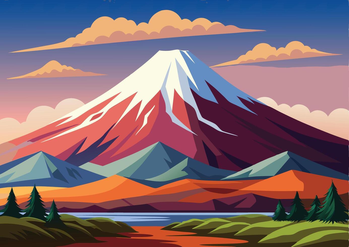 Landscape of Mount fuji view flat design vector