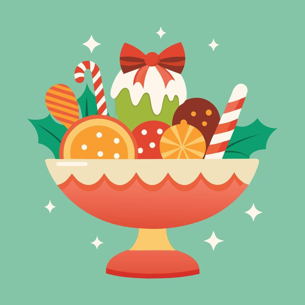 Merry Christmas candy dish in flat design vector