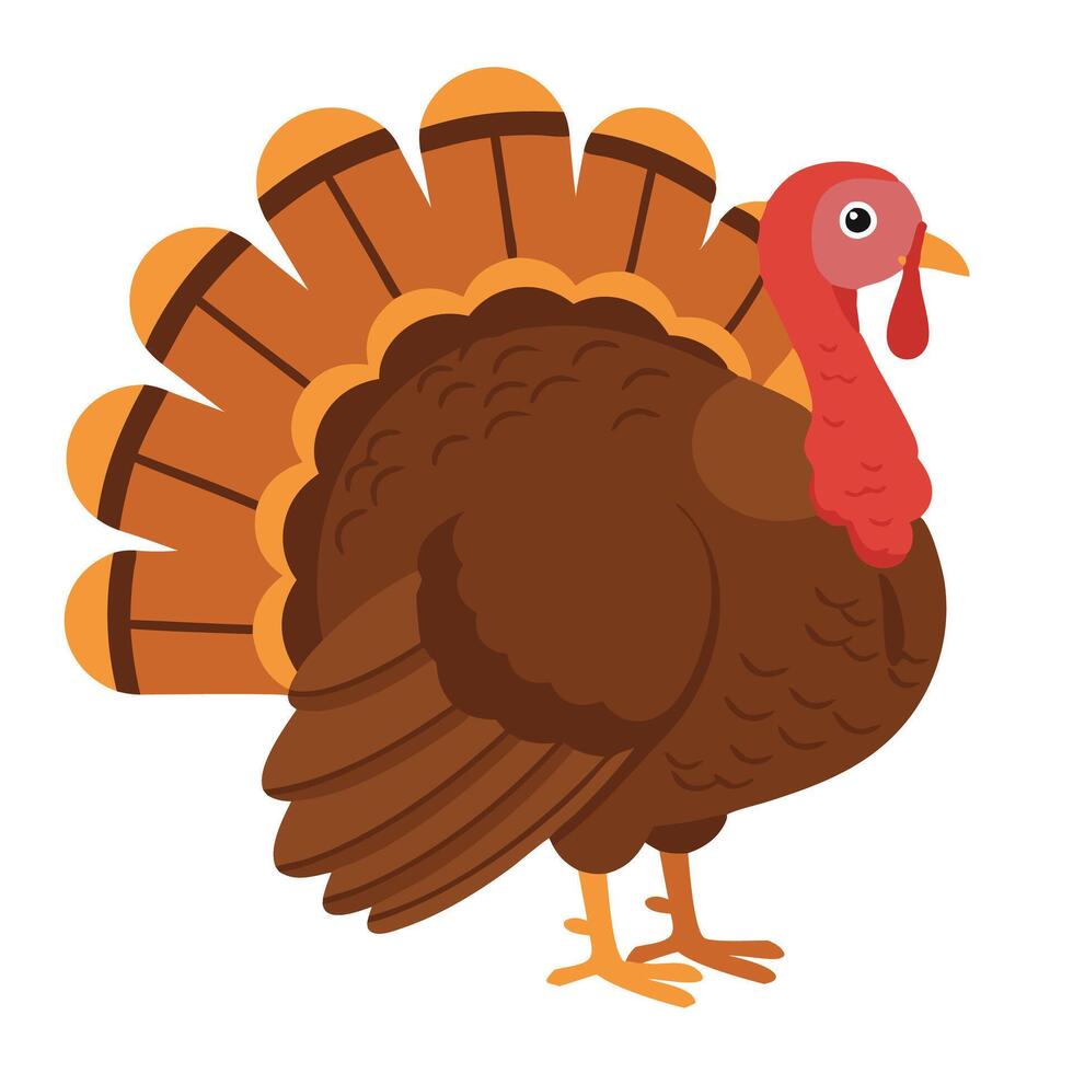 Flat design of a clipart turkey on white background vector
