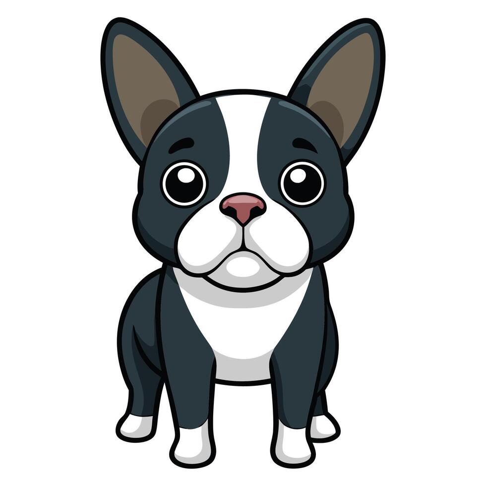 Cute cartoon boston terrier dog flat design isolated on white background vector