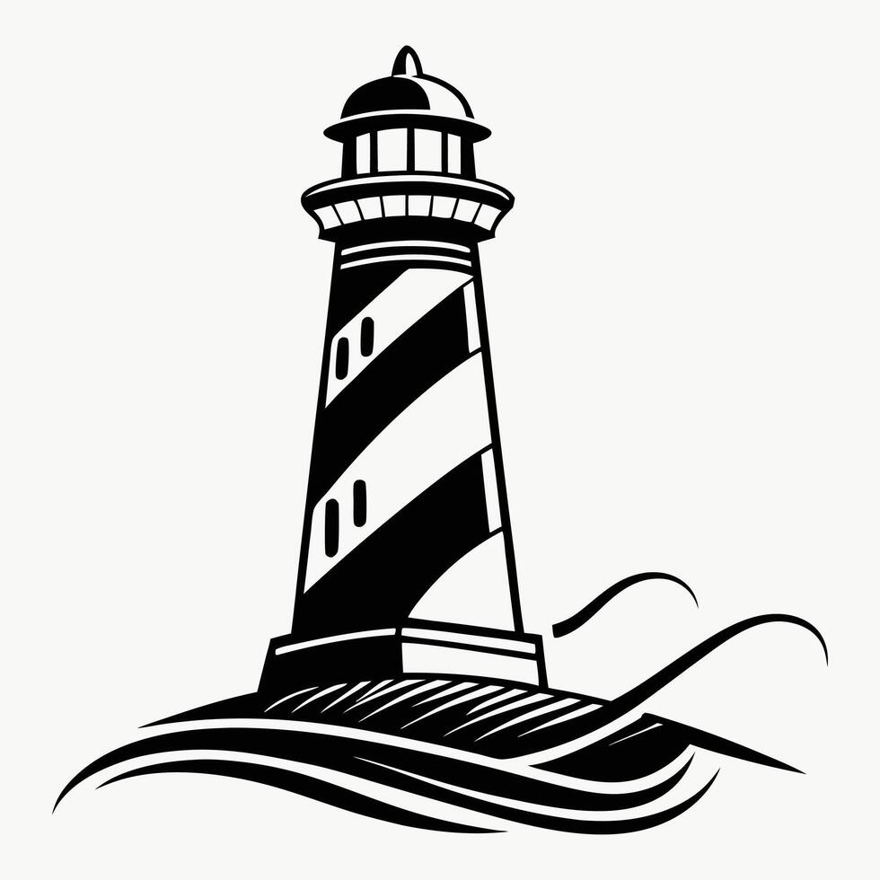 Lighthouse black and white silhouette flat design on white background vector