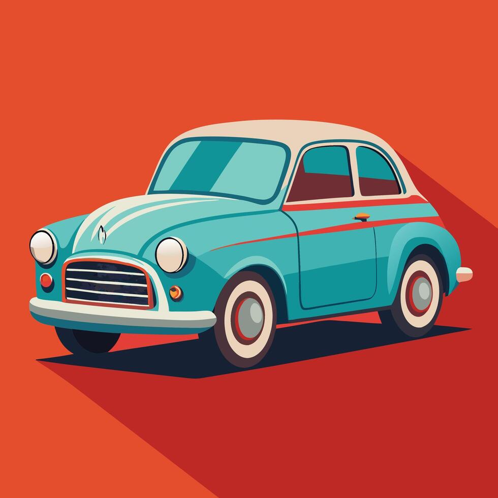 Retro vintage car minimalist design on red background vector