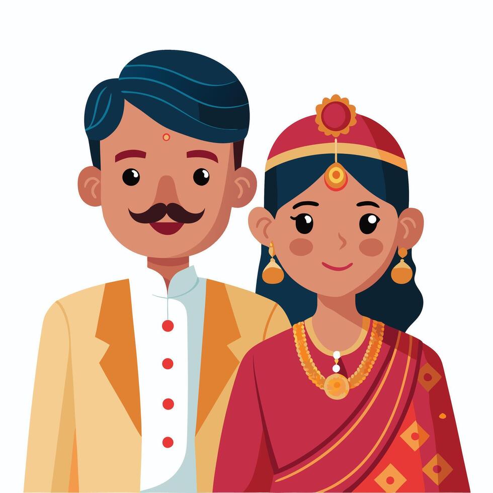 Flat design of an indian wedding couple isolated on white background vector