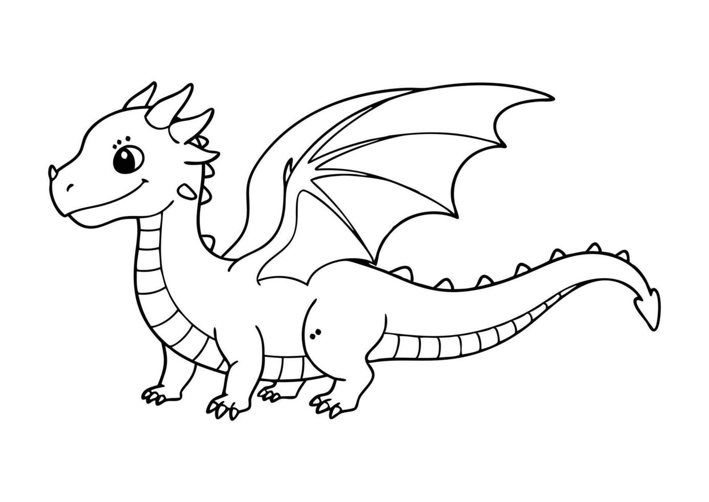 Black and white cute cartoon baby dragon on white background vector