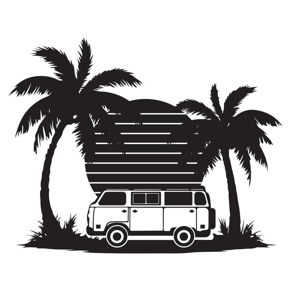 Camping car silhouette isolated on white background vector