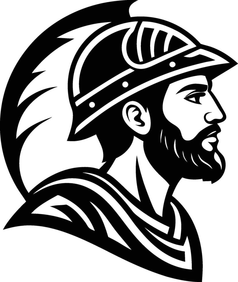 A black and white drawing of a warrior vector