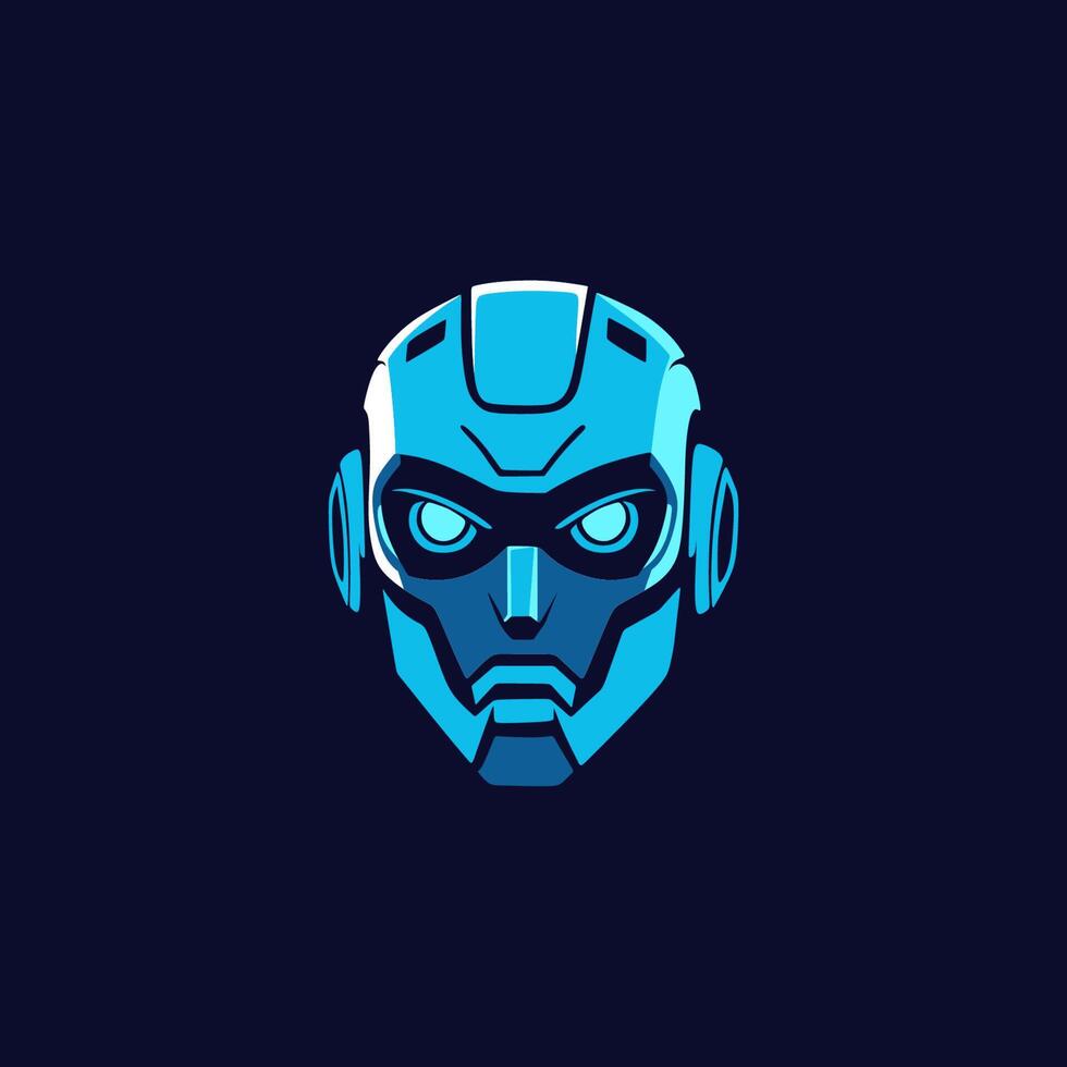 A blue robot head with glowing eyes vector