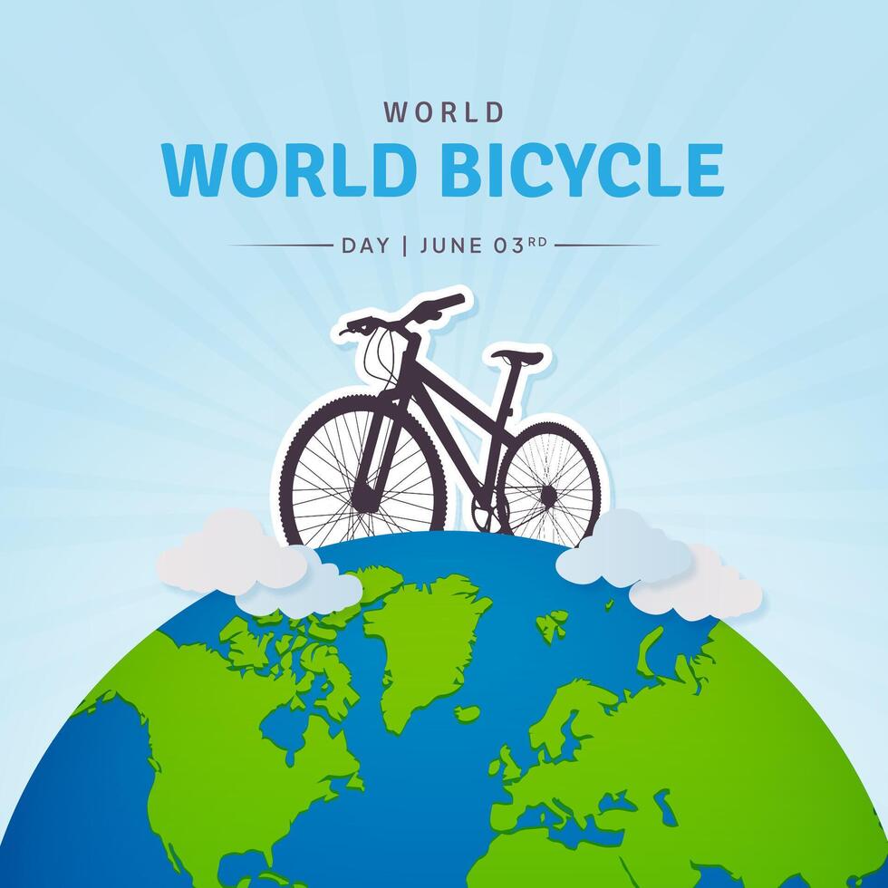 World Bicycle Day March 3td banner with bicycle and globe illustration. Bicycle day celebration design vector