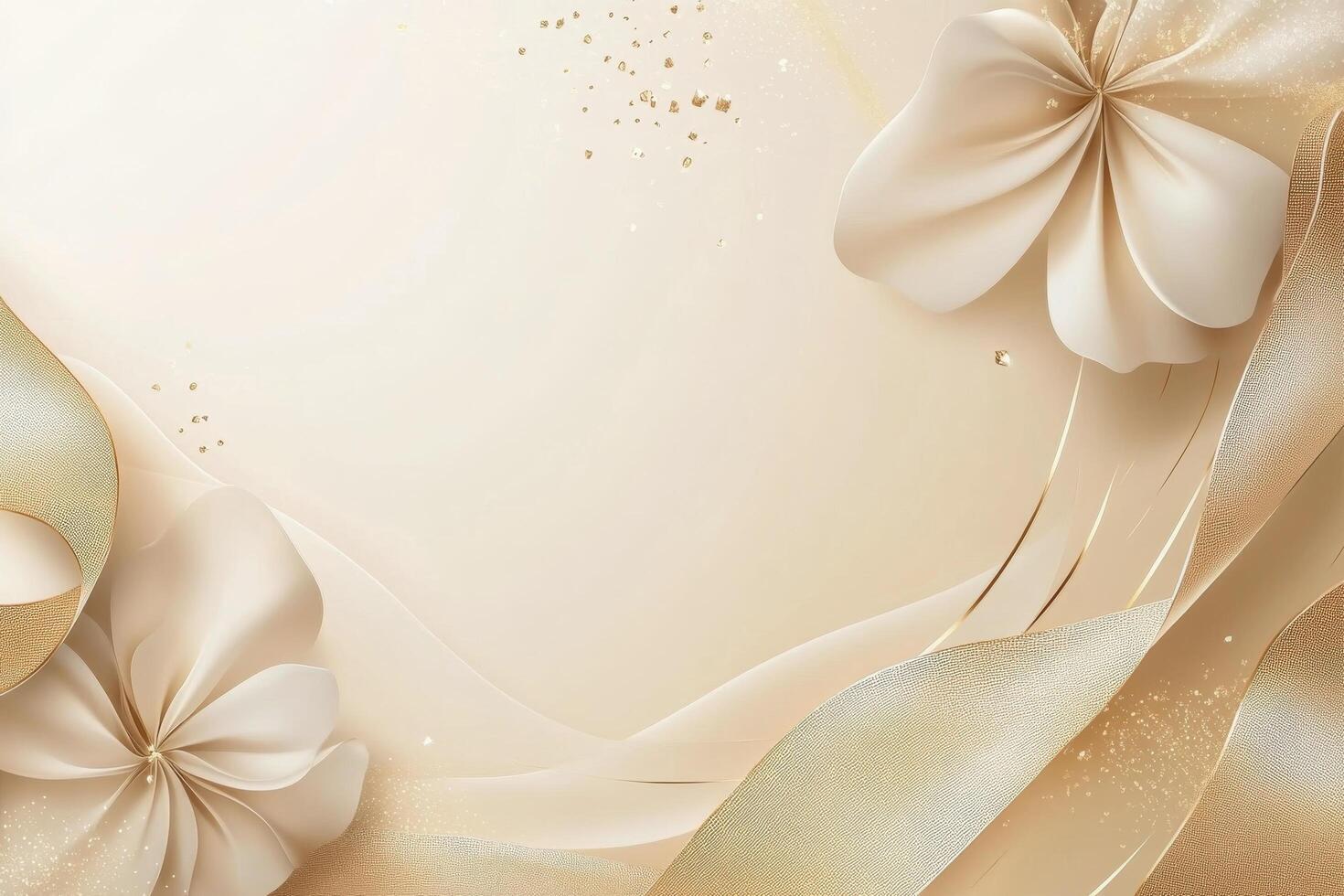 Golden background with flowers and ribbon photo