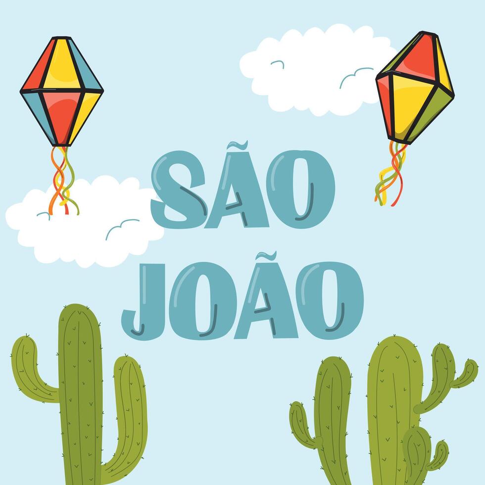 Hand drawn sao joao illustration with cactus vector