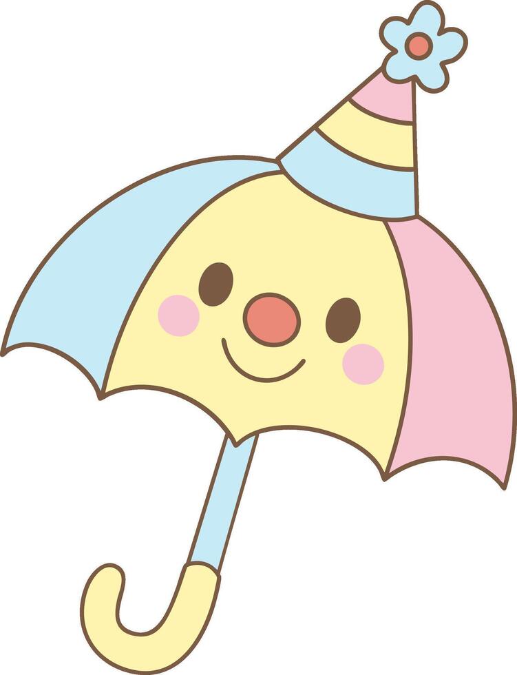 Umbrella with clown face in a cute cartoon clowncore style and pastel color design vector