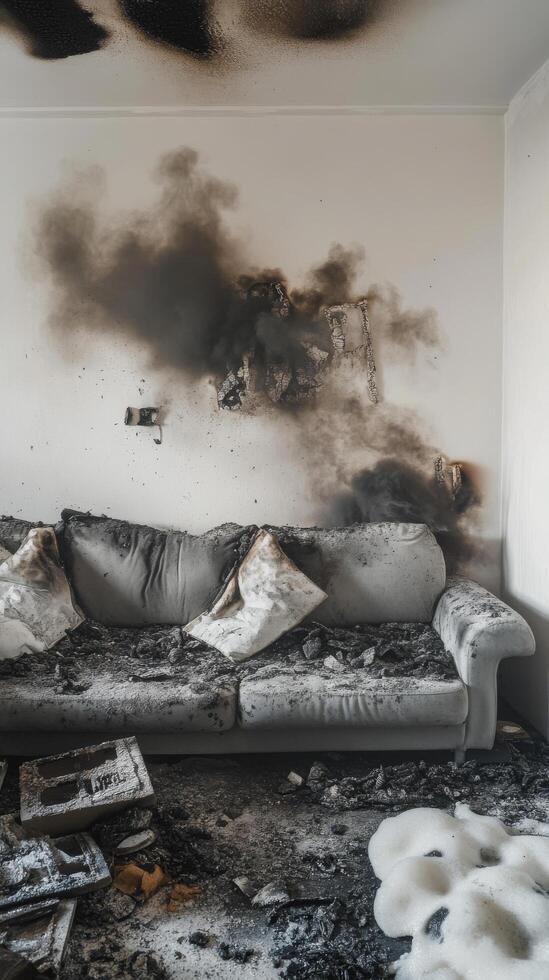 A room with a couch and a fireplace photo