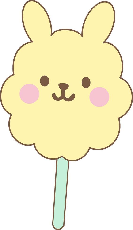 Cotton candy in bunny shape with pastel colors in a cute cartoon clowncore style vector