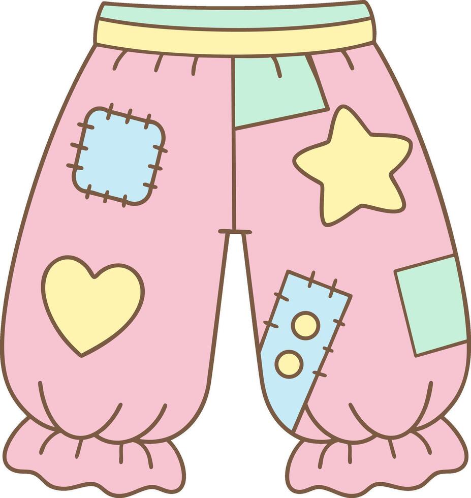 Clown pants with patchwork in a cute cartoon clowncore style and pastel color theme vector