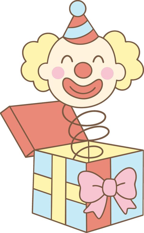 Jack in the box clown in cute cartoon clowncore style with pastel color gift box vector