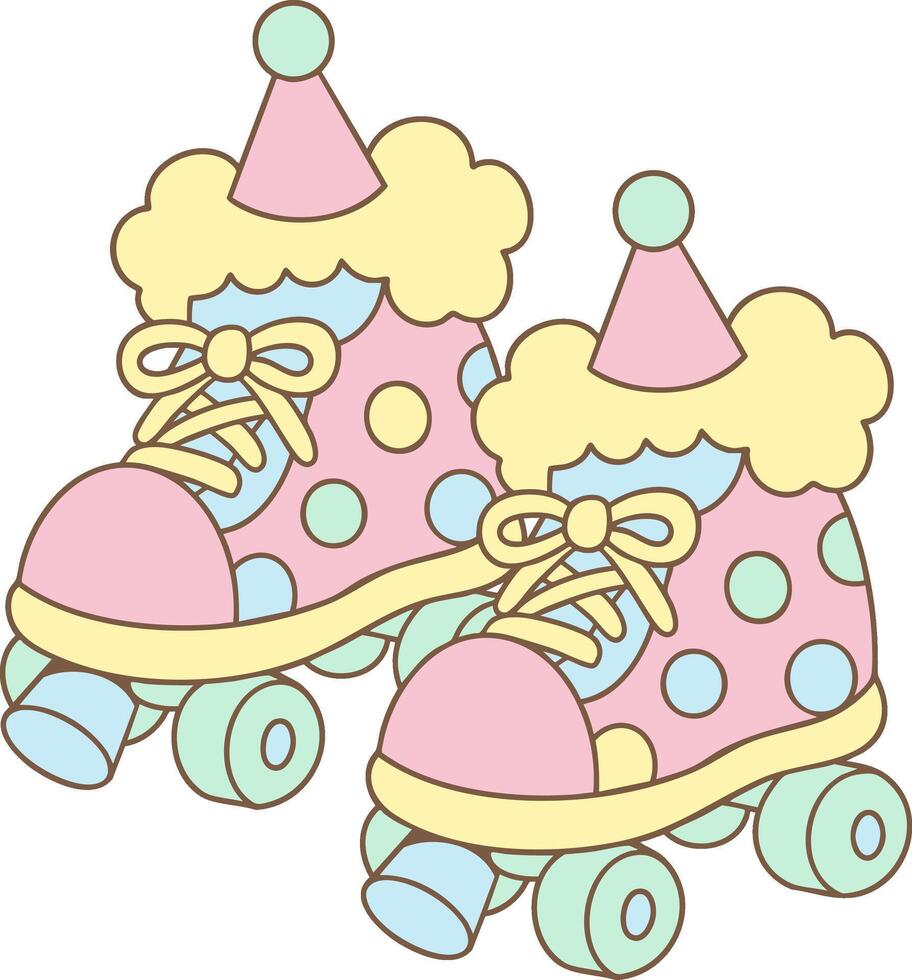 Clown shoes with roller skates in a cute cartoon clowncore style and pastel boots look vector