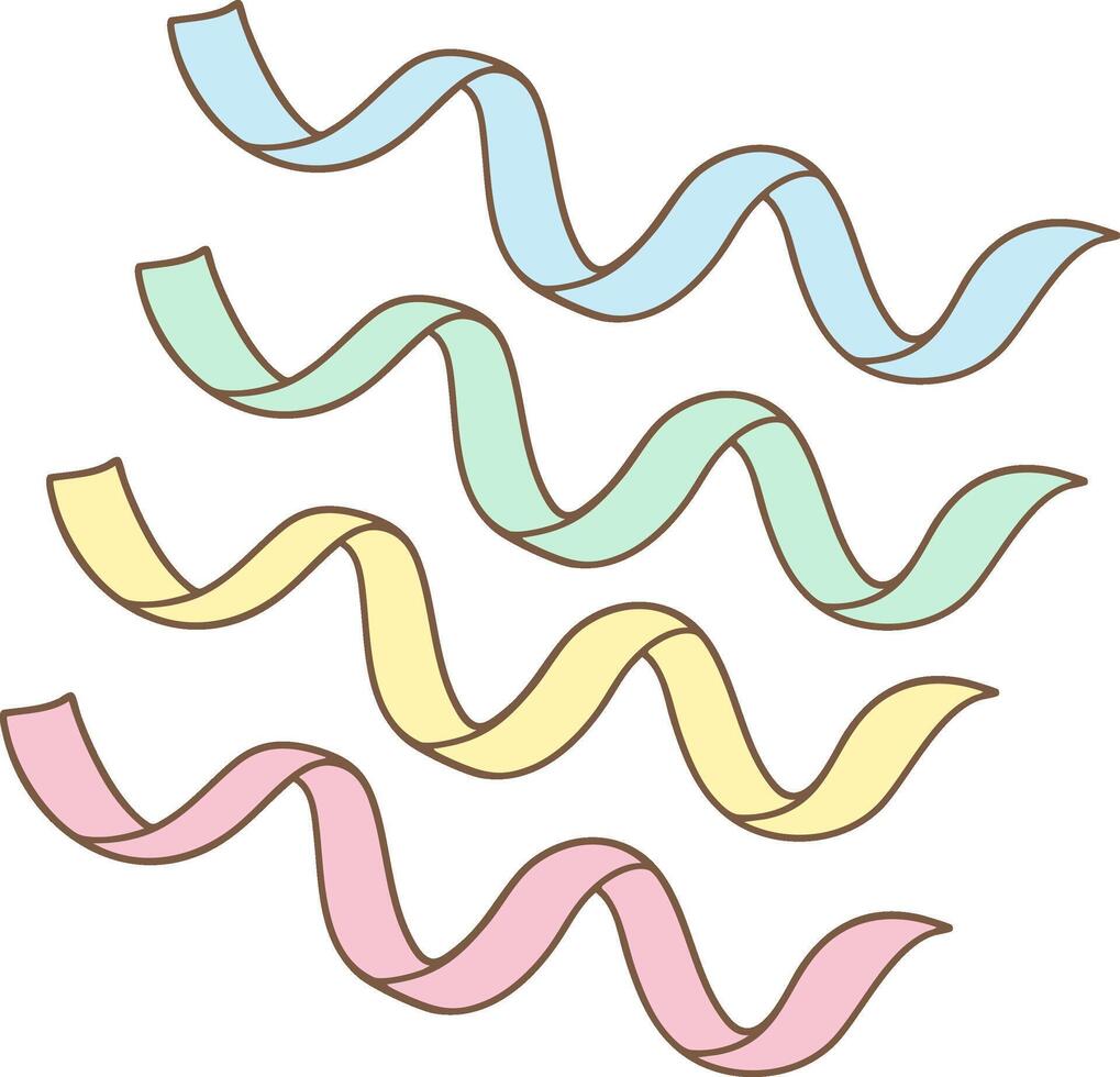 Streamers with pastel colors in a cute cartoon clowncore style for festive party fun vector