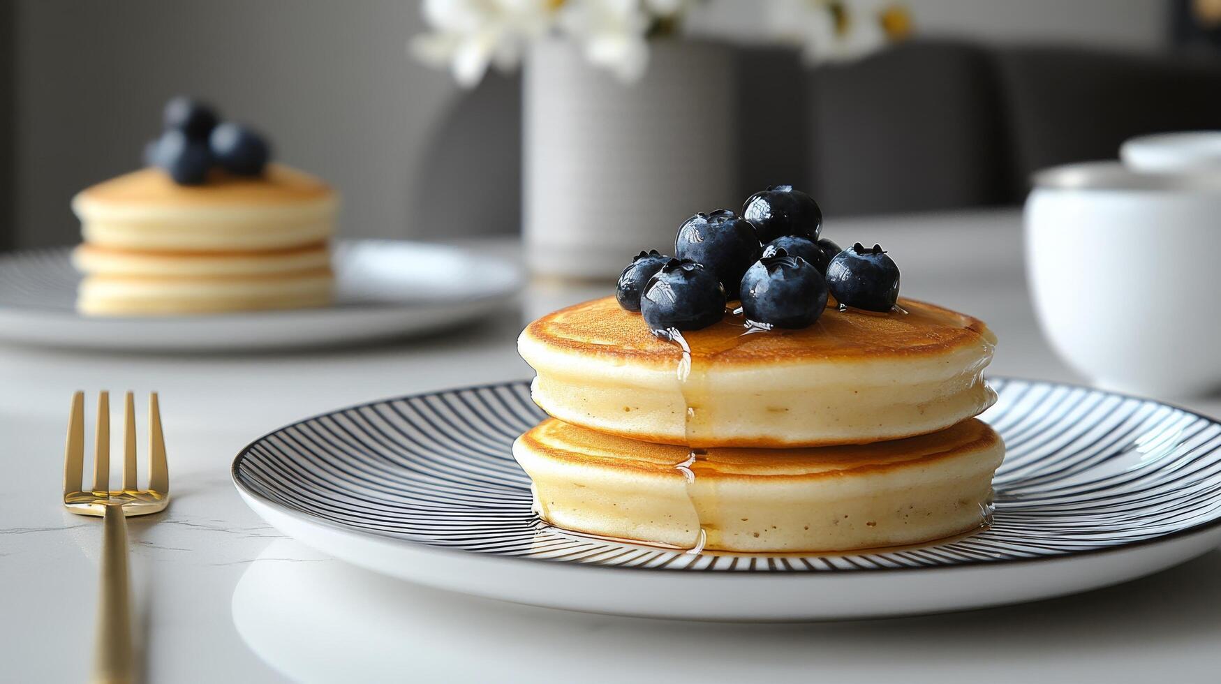 A stack of pancakes with blueberries on top photo