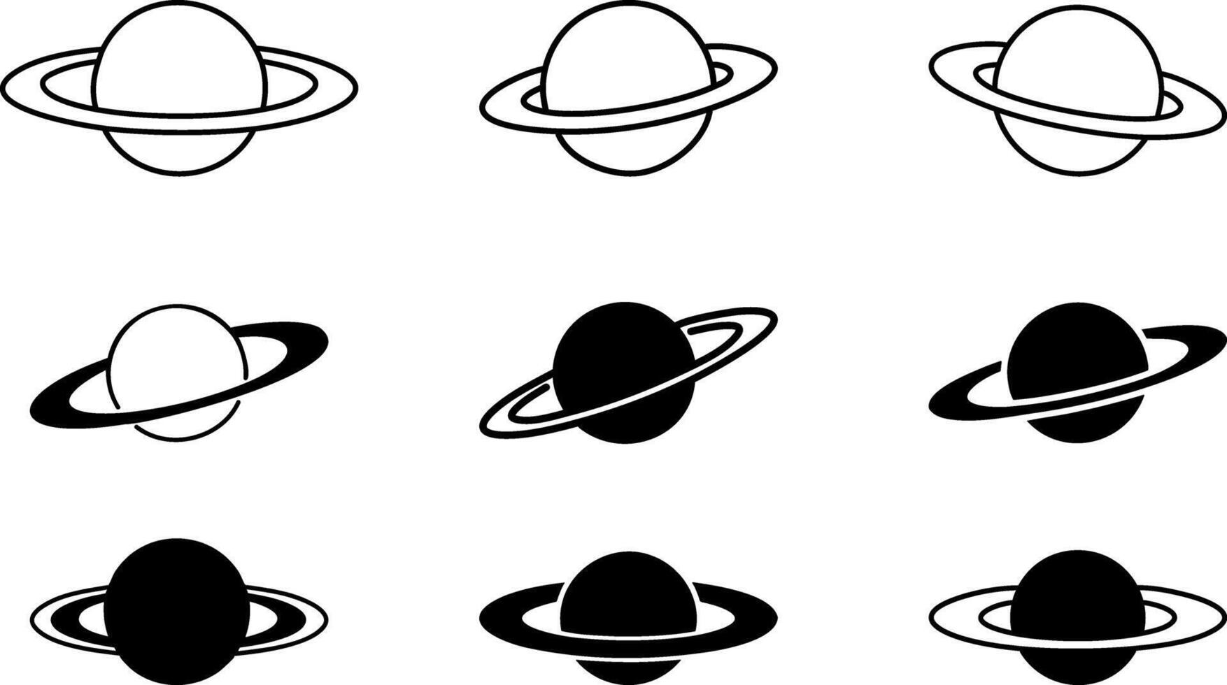 saturn planet icon set silhouette vector