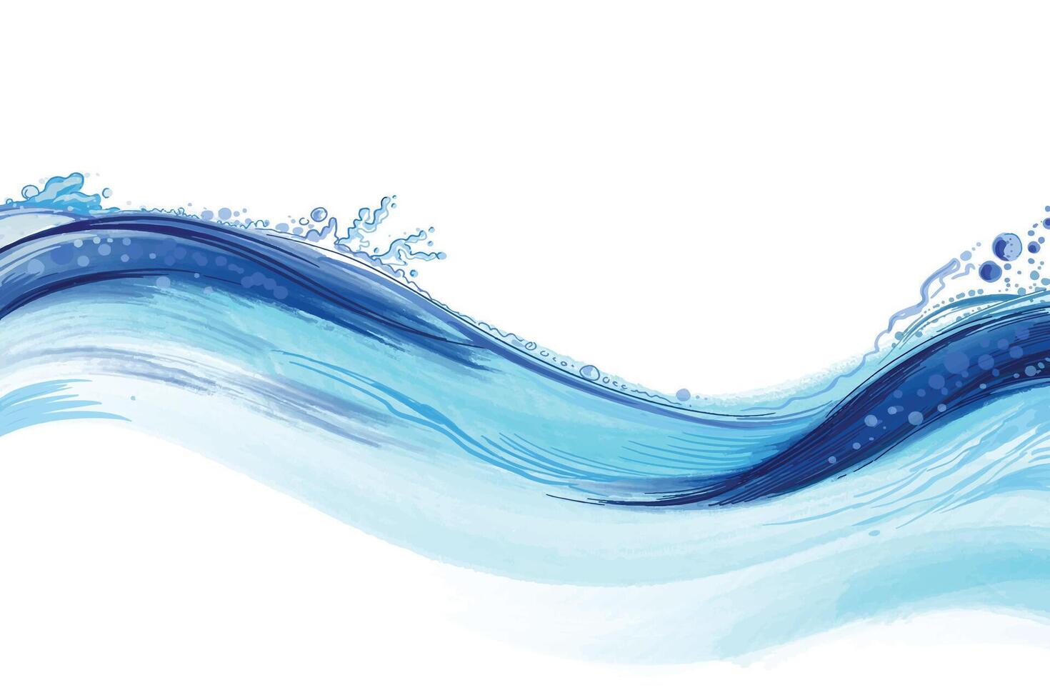 Beautiful blue water wave with bubbles on white background vector