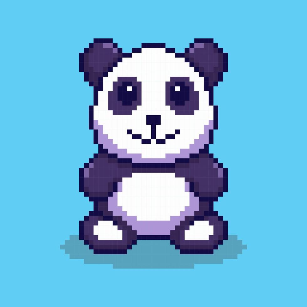 Pixel art Happy Panda Sitting game asset design vector