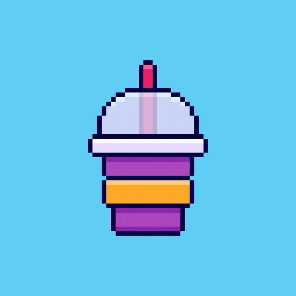 Pixel art Drink Cup with Straw game asset design vector