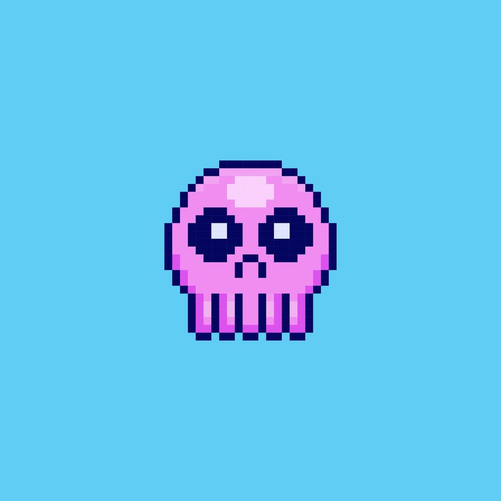 Pixel art Cute Jellyfish game asset design vector