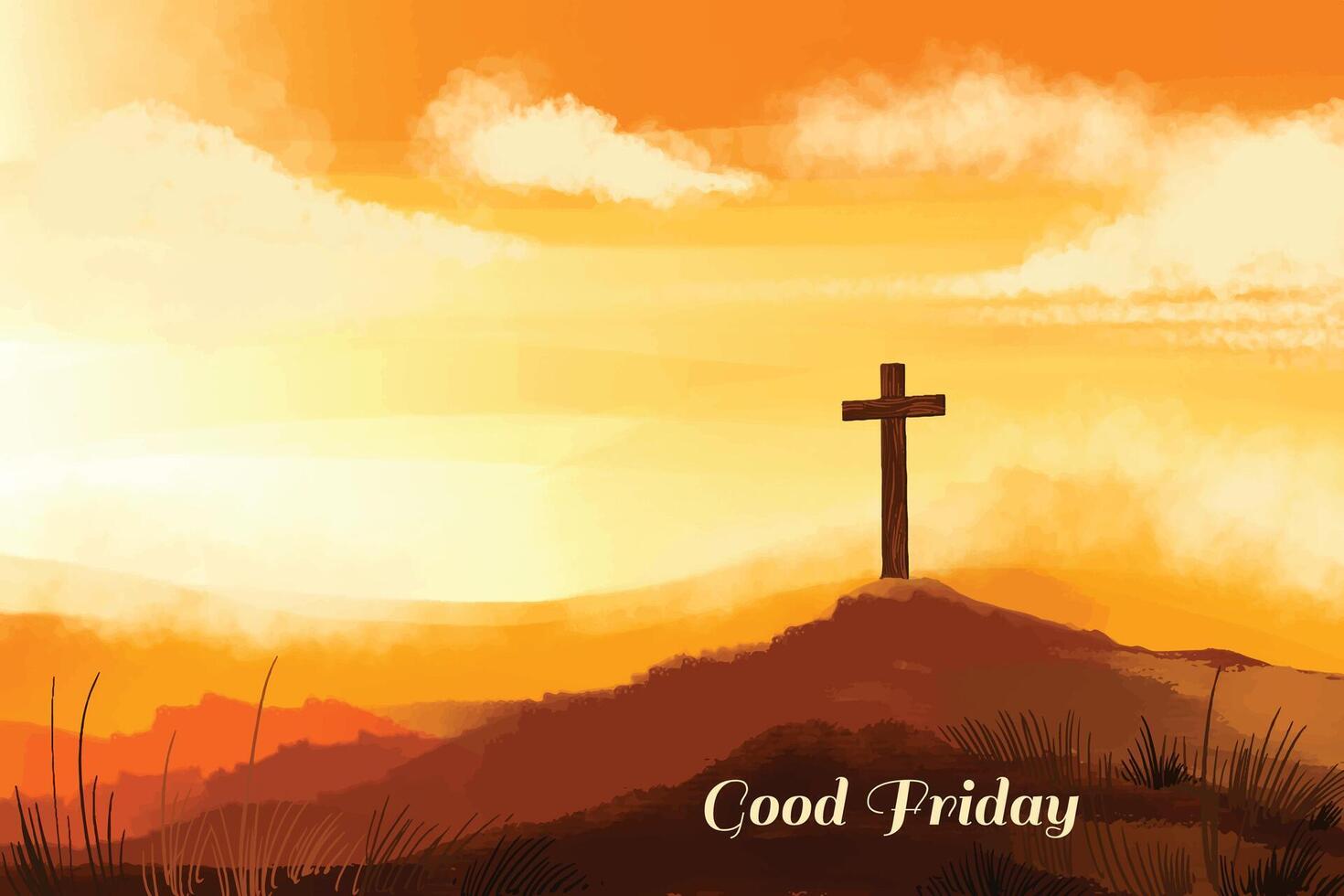 Good fridays scene with weathered wooden crosses vector