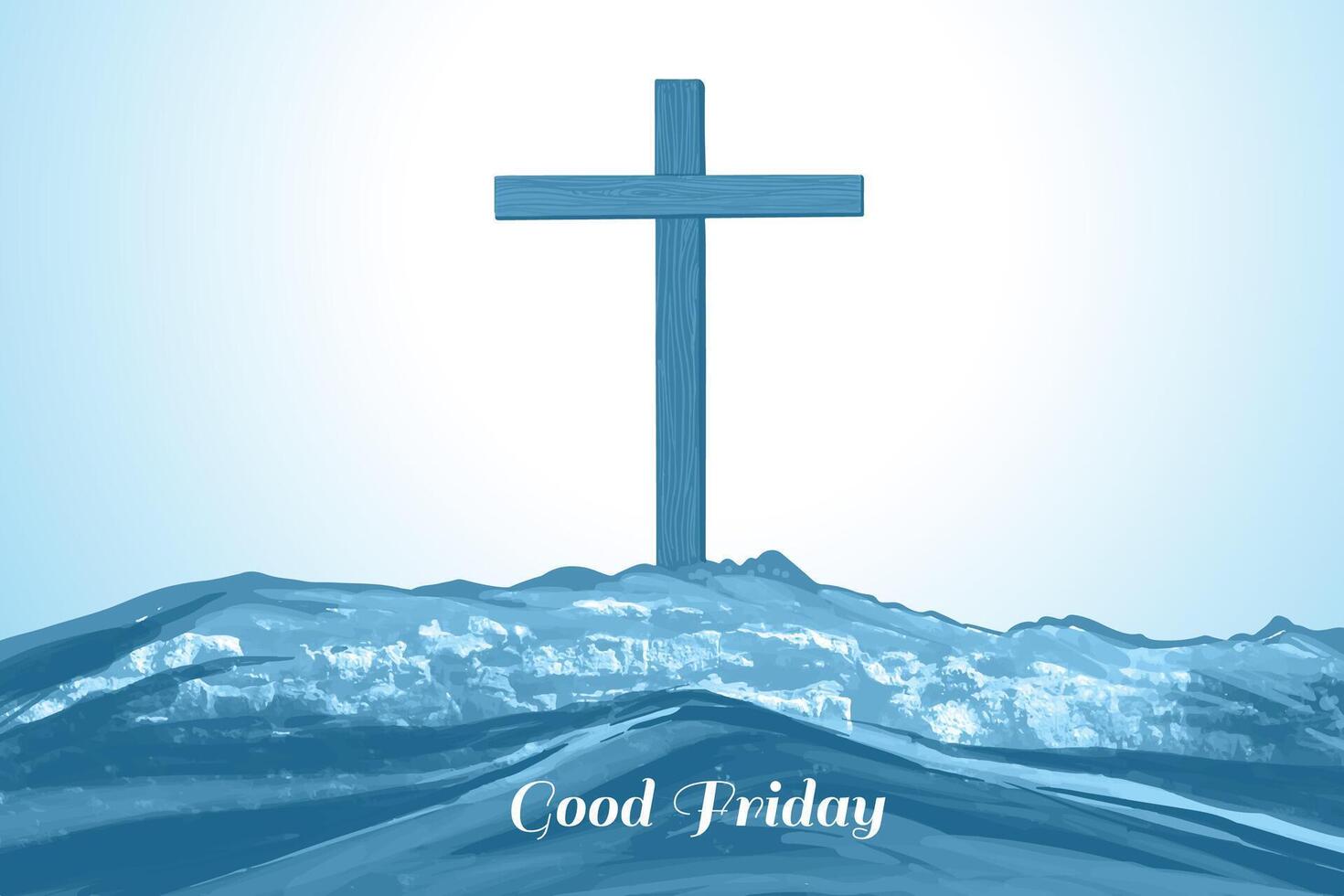 A tall wooden cross on hill with good friday card background vector