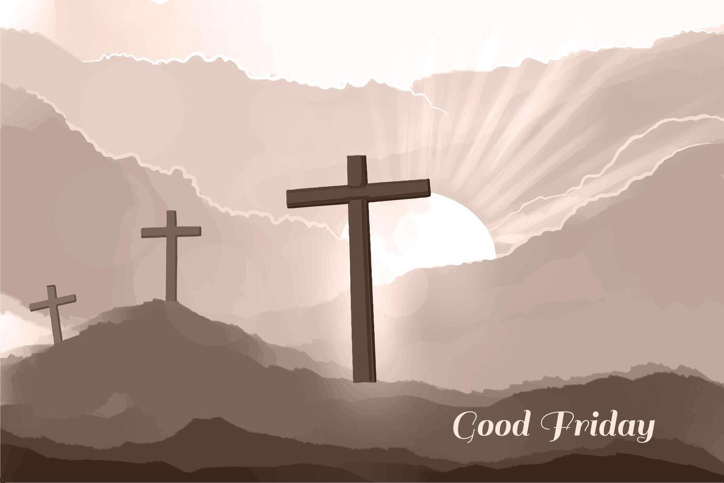 Good fridays scene with weathered wooden crosses design vector