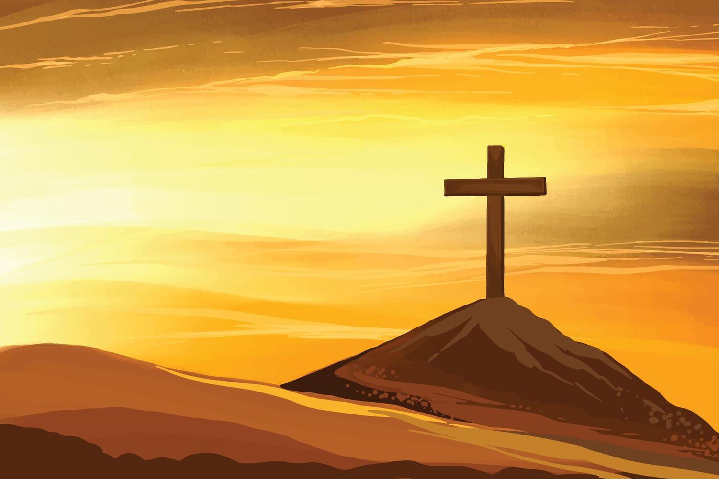 Good friday emotional scene with cross silhouette and vibrant sunset background vector
