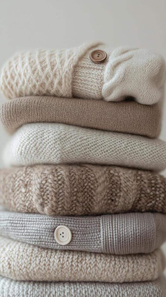 A stack of sweaters on a white background photo
