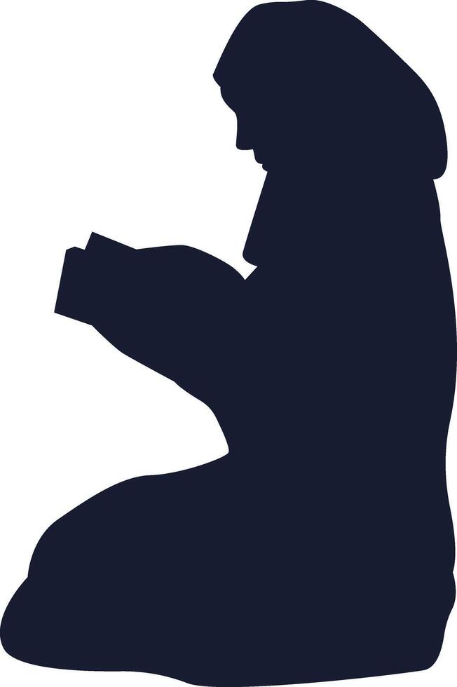 Silhouette of Muslim Sitting and Praying Isolated on White Background vector