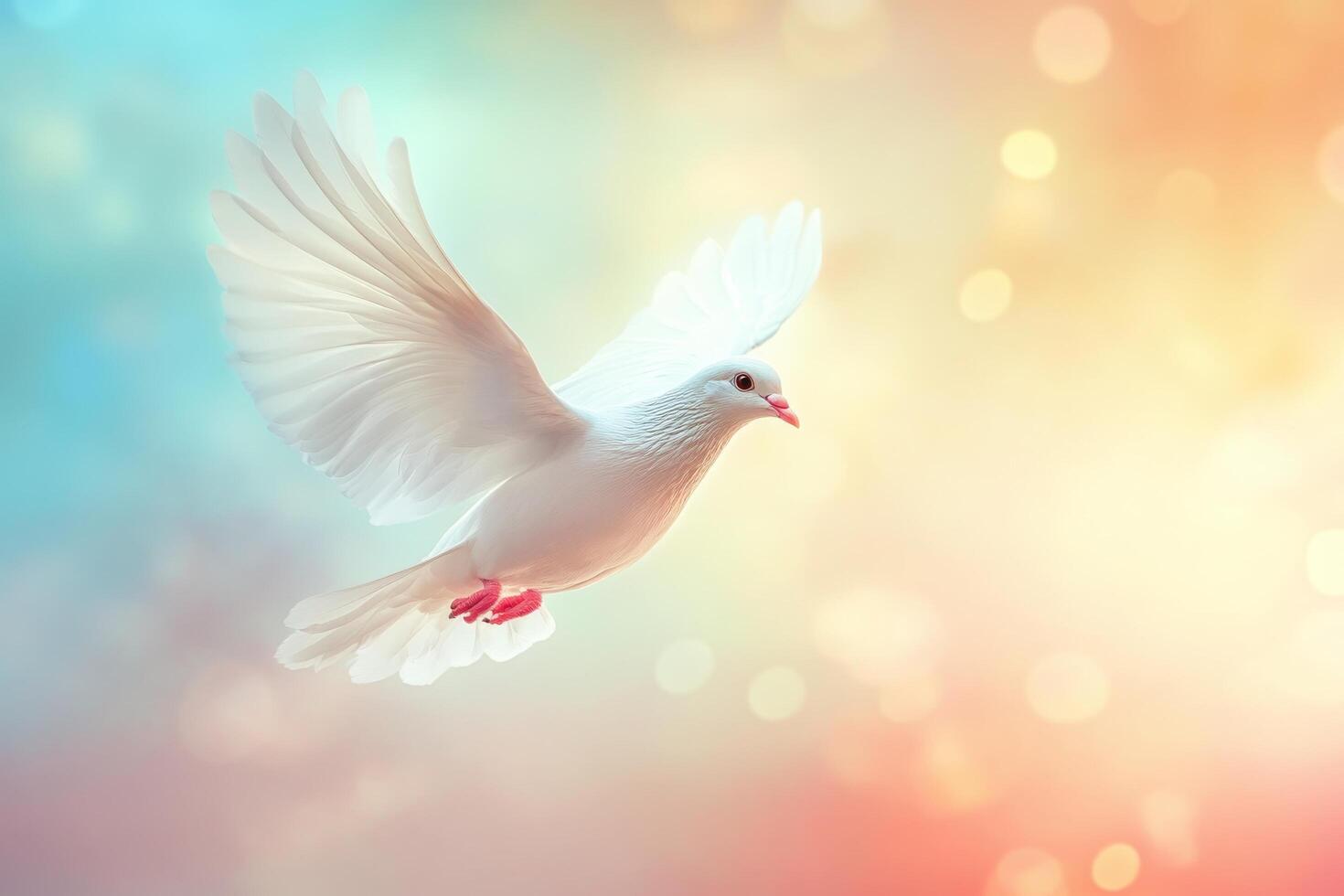 White dove flying in the air with bright lights photo