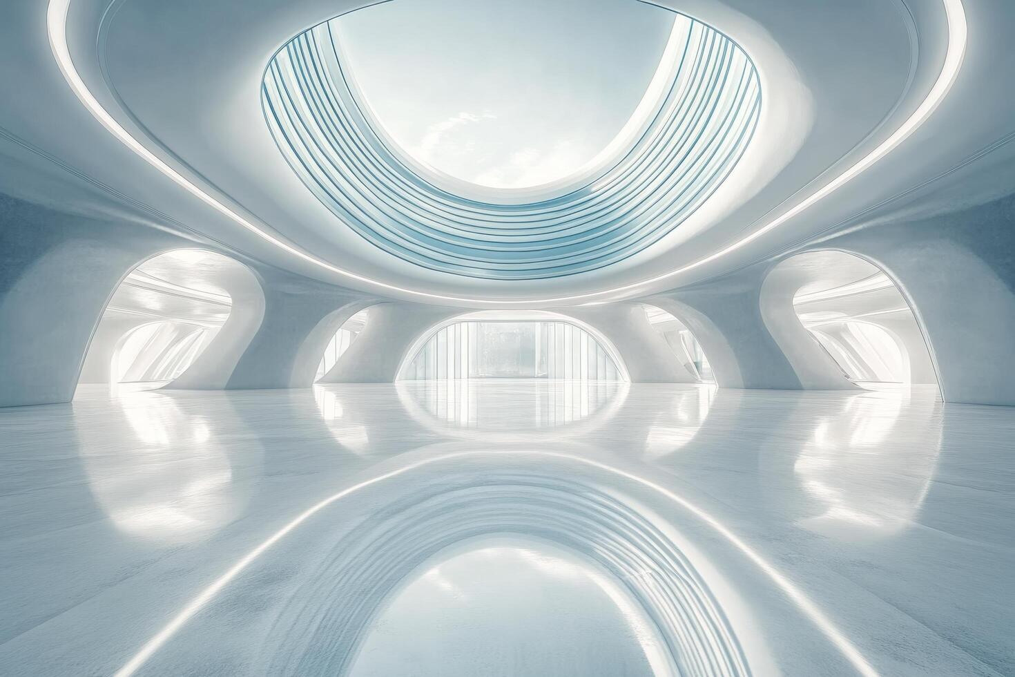 A futuristic looking room with a circular ceiling photo