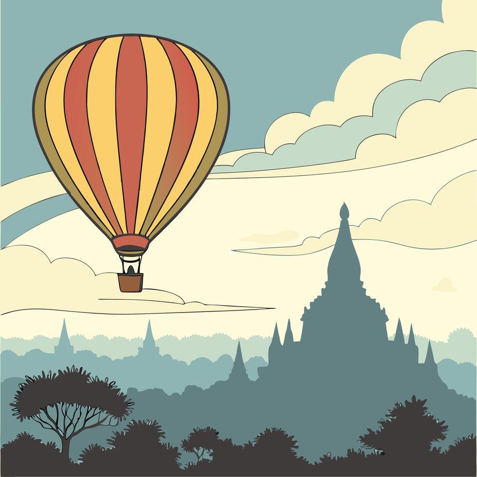 The dawn in Bagan with balloons vector